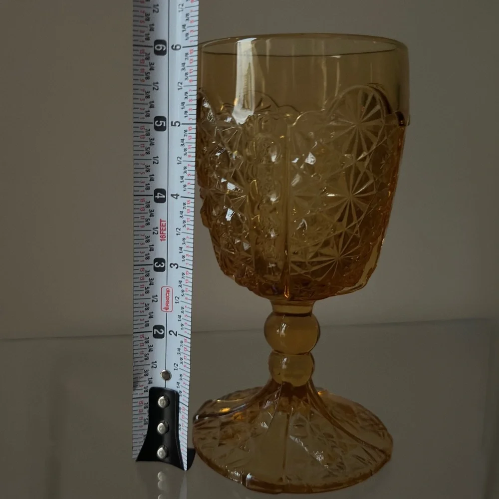 Amber Goblet with Intricate Design Textured Glass Wine Glass Vintage